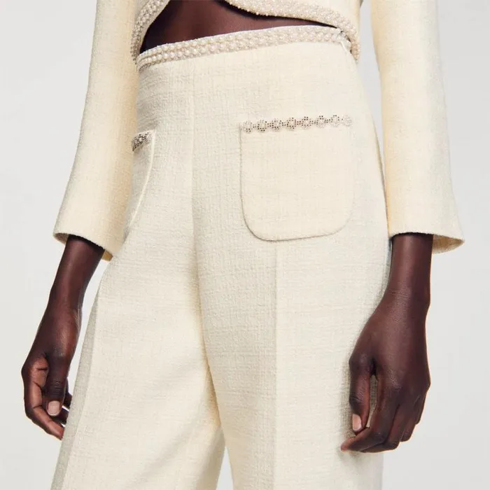 Pants and Shorts Women SANDRO Tweed Trousers Ecru