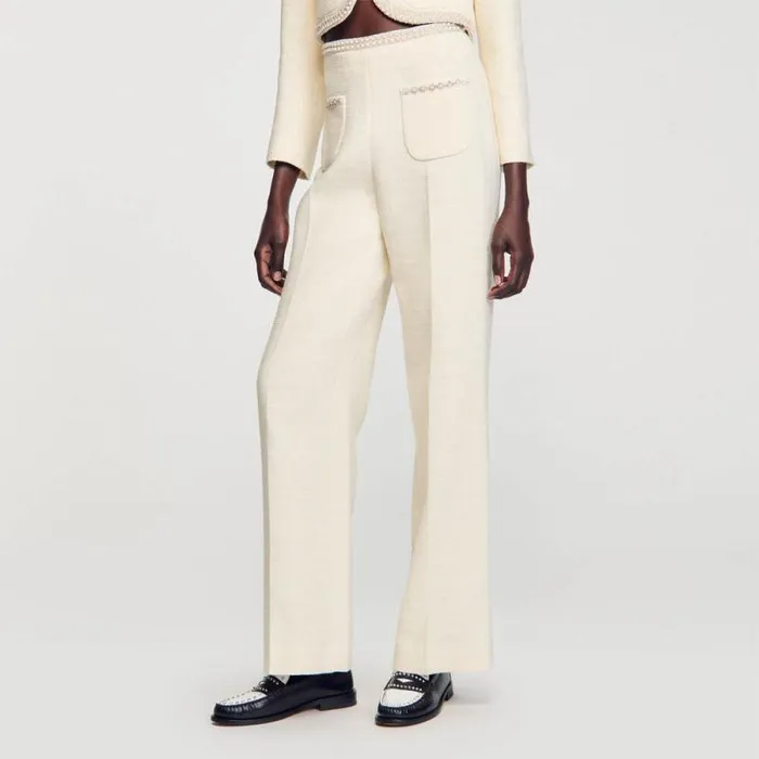 Pants and Shorts Women SANDRO Tweed Trousers Ecru