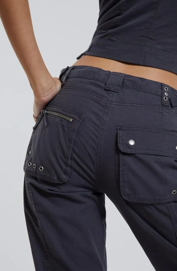 Parachute Pants Women Jaded London Vintage Grey Low Rise Cargo Pants