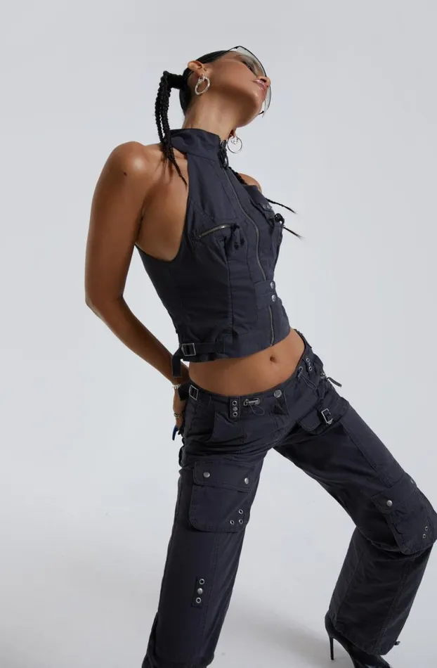 Parachute Pants Women Jaded London Vintage Grey Low Rise Cargo Pants