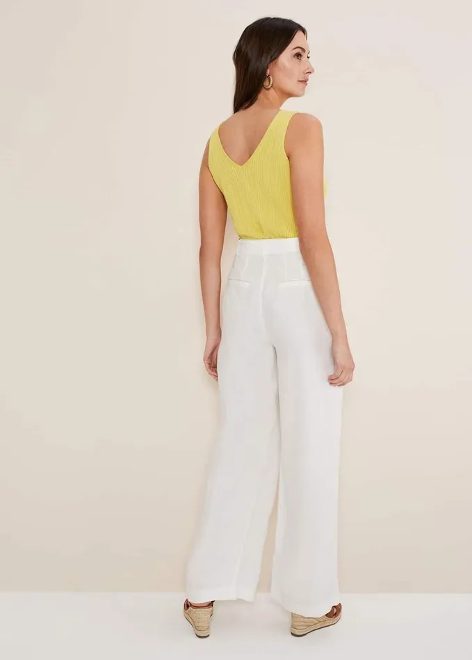 Phase Eight Aaliyah White Linen Wide Leg Trousers White Women Trousers