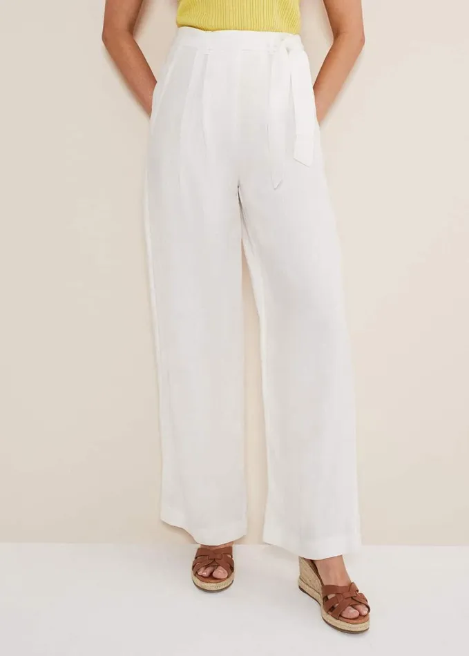 Phase Eight Aaliyah White Linen Wide Leg Trousers White Women Trousers