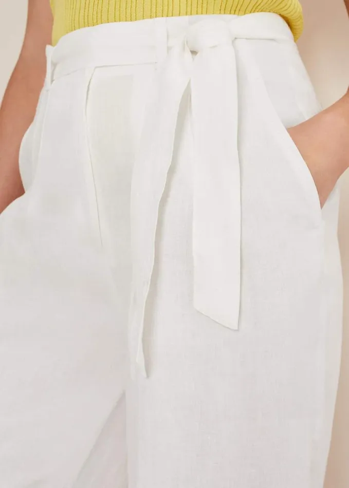 Phase Eight Aaliyah White Linen Wide Leg Trousers White Women Trousers