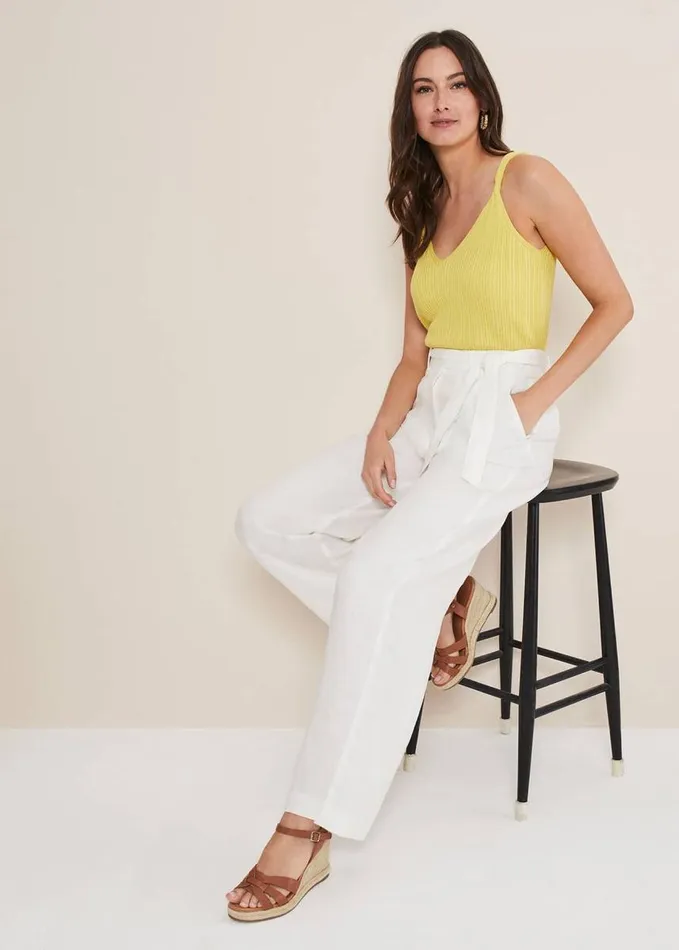 Phase Eight Aaliyah White Linen Wide Leg Trousers White Women Trousers