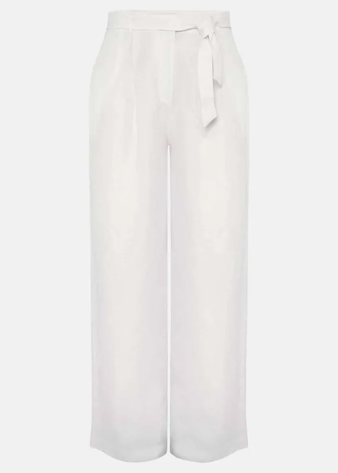 Phase Eight Aaliyah White Linen Wide Leg Trousers White Women Trousers