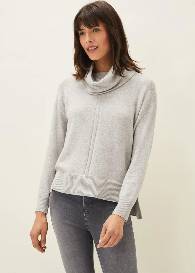 Phase Eight Abella Cowl Neck Jumper Grey Women Knitwear