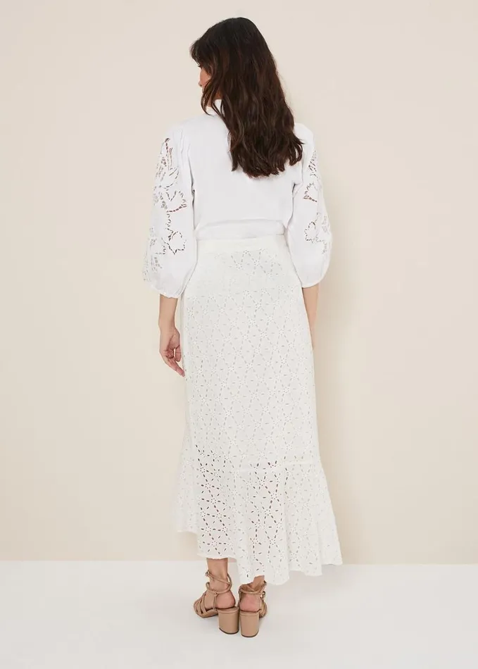 Phase Eight Abla Broderie Midi Skirt White Women Skirts
