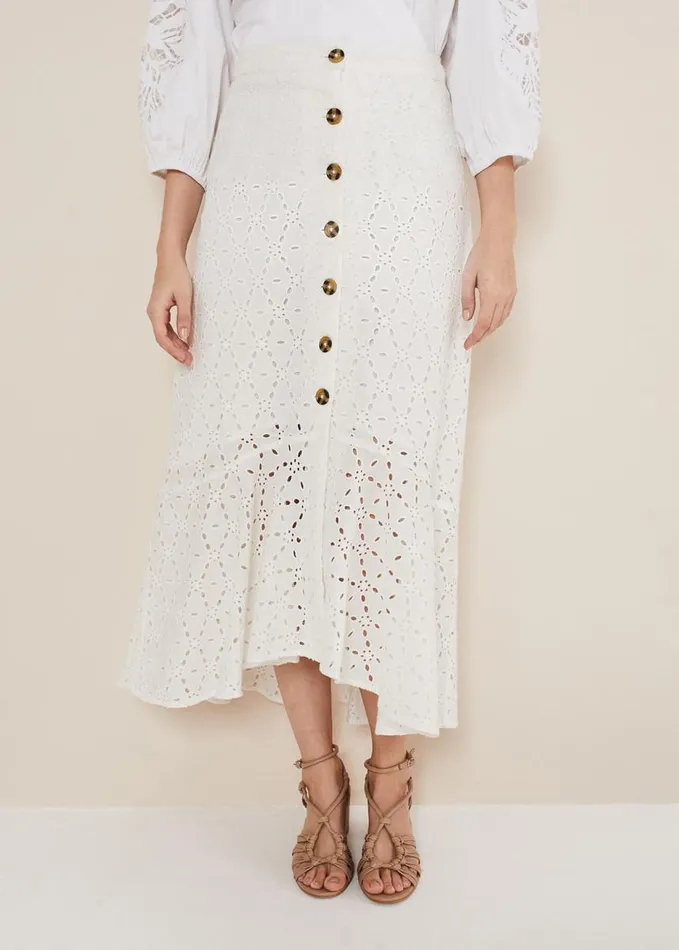 Phase Eight Abla Broderie Midi Skirt White Women Skirts