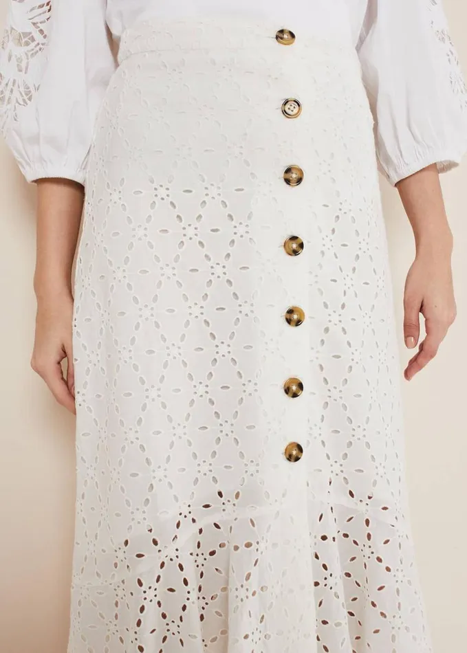 Phase Eight Abla Broderie Midi Skirt White Women Skirts