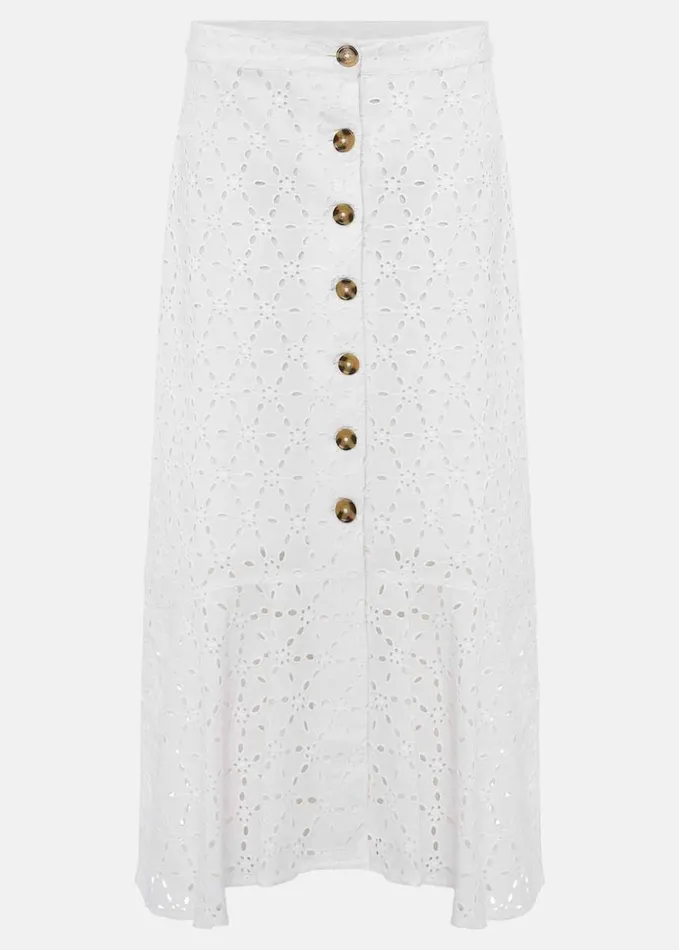 Phase Eight Abla Broderie Midi Skirt White Women Skirts