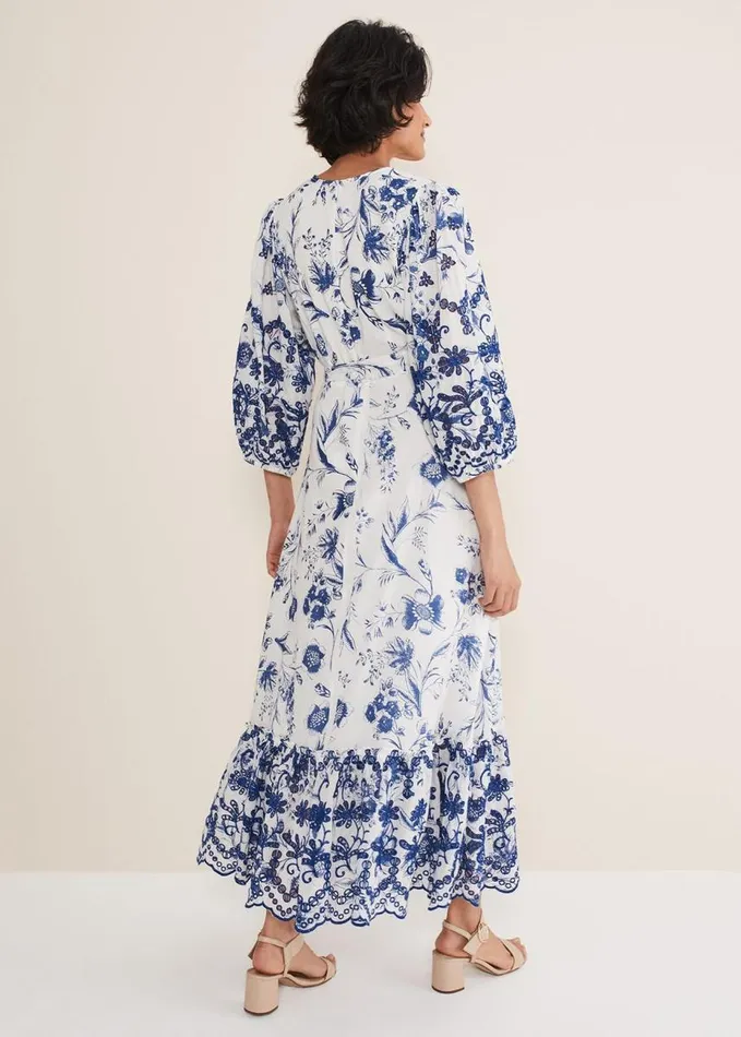 Phase Eight Abriella Floral Broderie Midi Dress Bluewhite Women Dresses