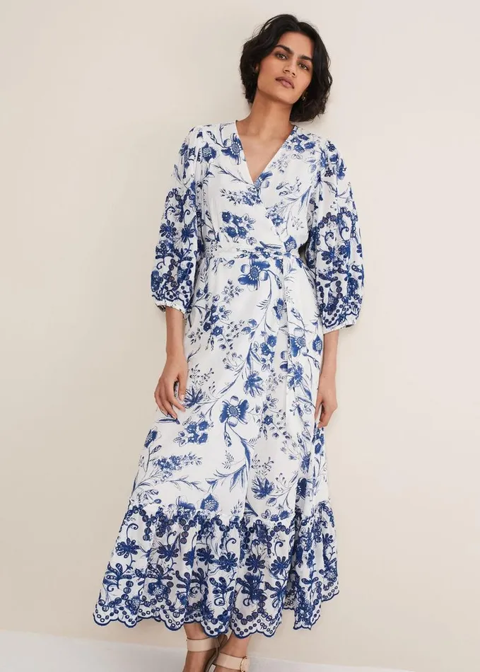Phase Eight Abriella Floral Broderie Midi Dress Bluewhite Women Dresses