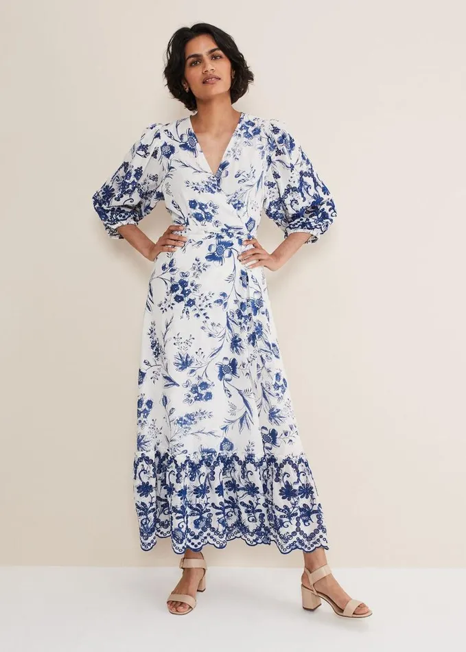 Phase Eight Abriella Floral Broderie Midi Dress Bluewhite Women Dresses