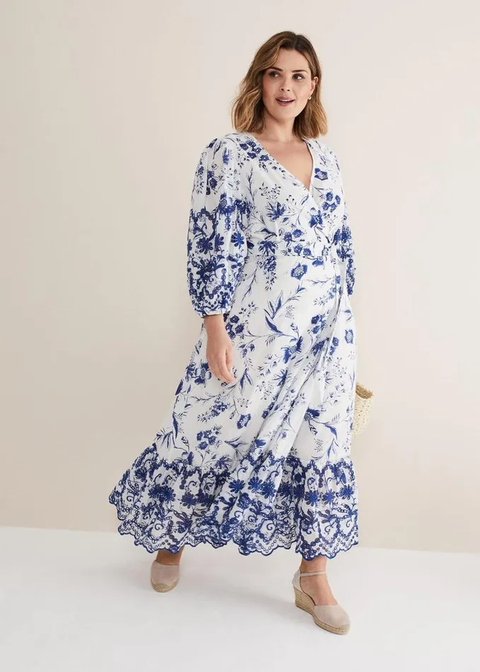 Phase Eight Abriella Floral Broderie Midi Dress Bluewhite Women Dresses