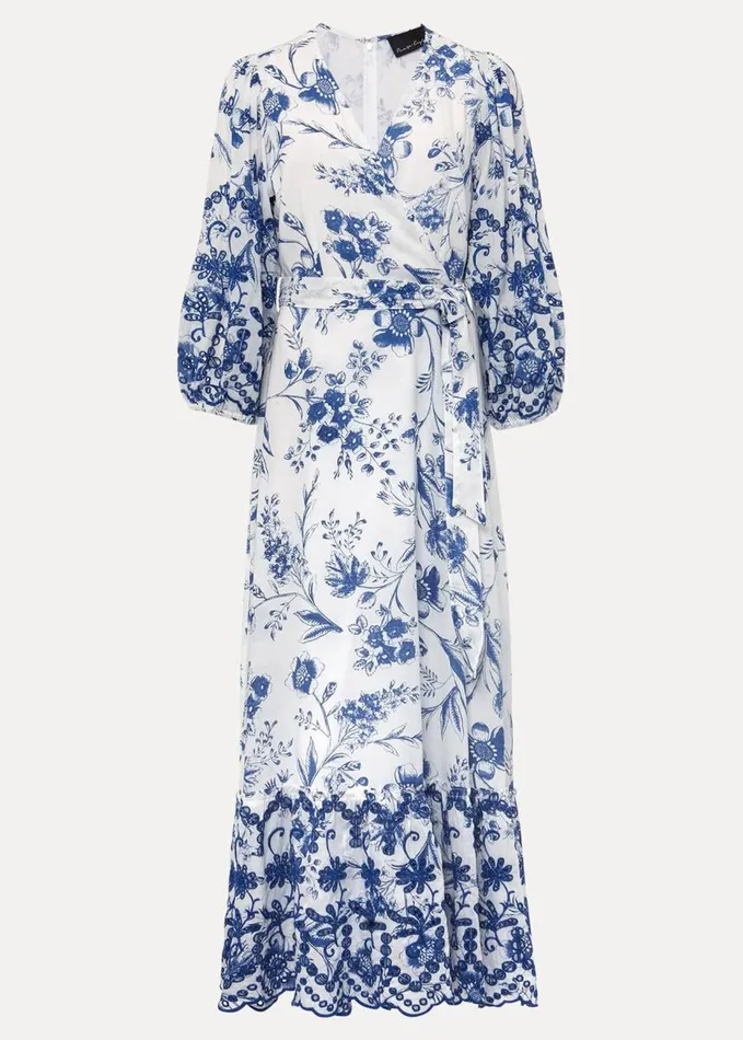 Phase Eight Abriella Floral Broderie Midi Dress Bluewhite Women Dresses