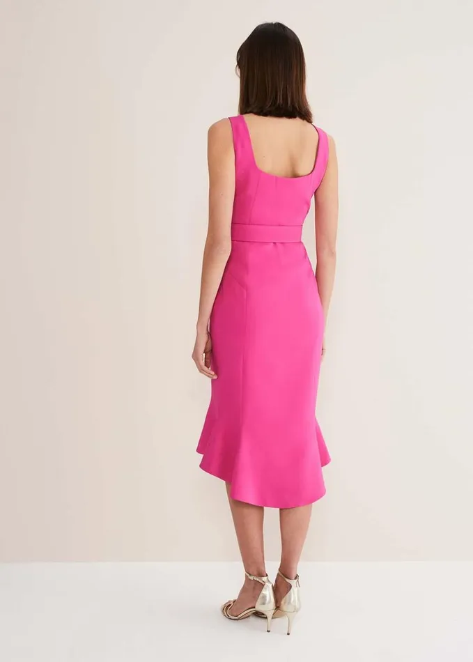 Phase Eight Adria Pink Fitted Midi Dress Hot Pink Women Dresses