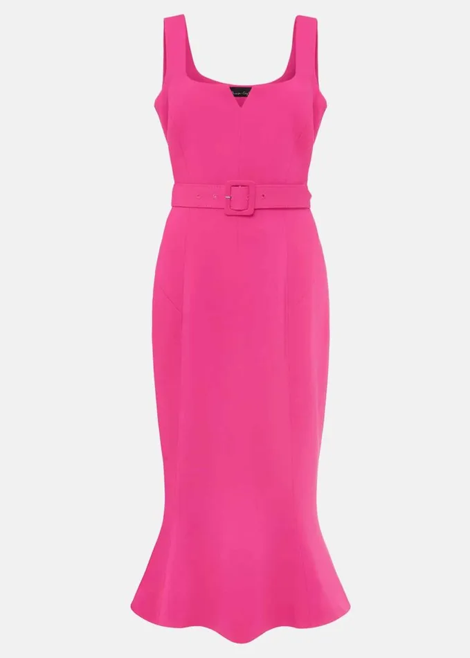 Phase Eight Adria Pink Fitted Midi Dress Hot Pink Women Dresses