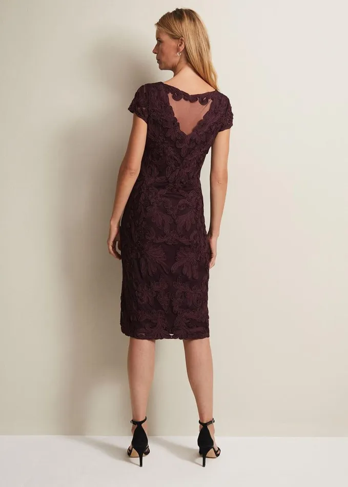 Phase Eight Agatha Berry Tapework Midi Dress Berry Women Dresses