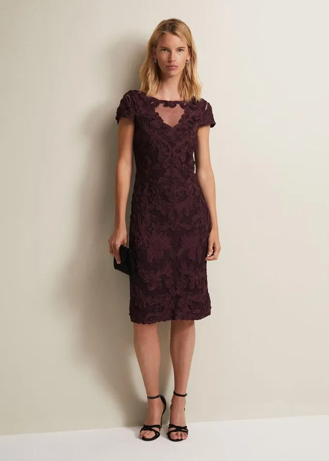 Phase Eight Agatha Berry Tapework Midi Dress Berry Women Dresses