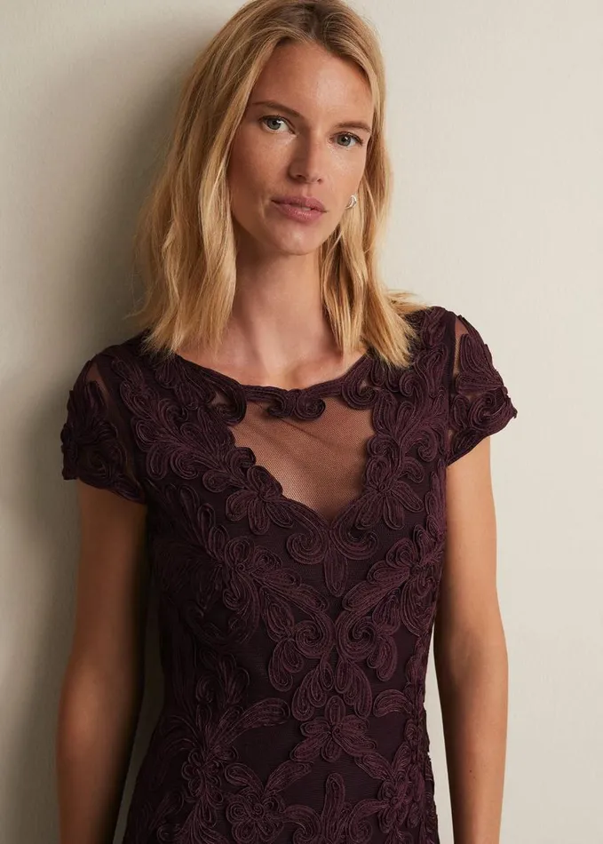 Phase Eight Agatha Berry Tapework Midi Dress Berry Women Dresses