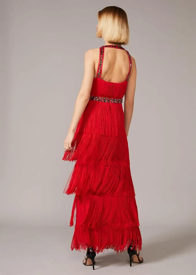 Phase Eight Albertina Fringe Maxi Dress Scarlet Women Dresses