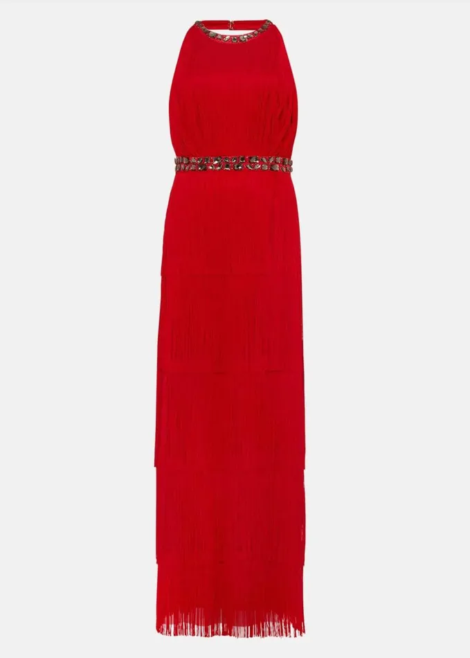 Phase Eight Albertina Fringe Maxi Dress Scarlet Women Dresses