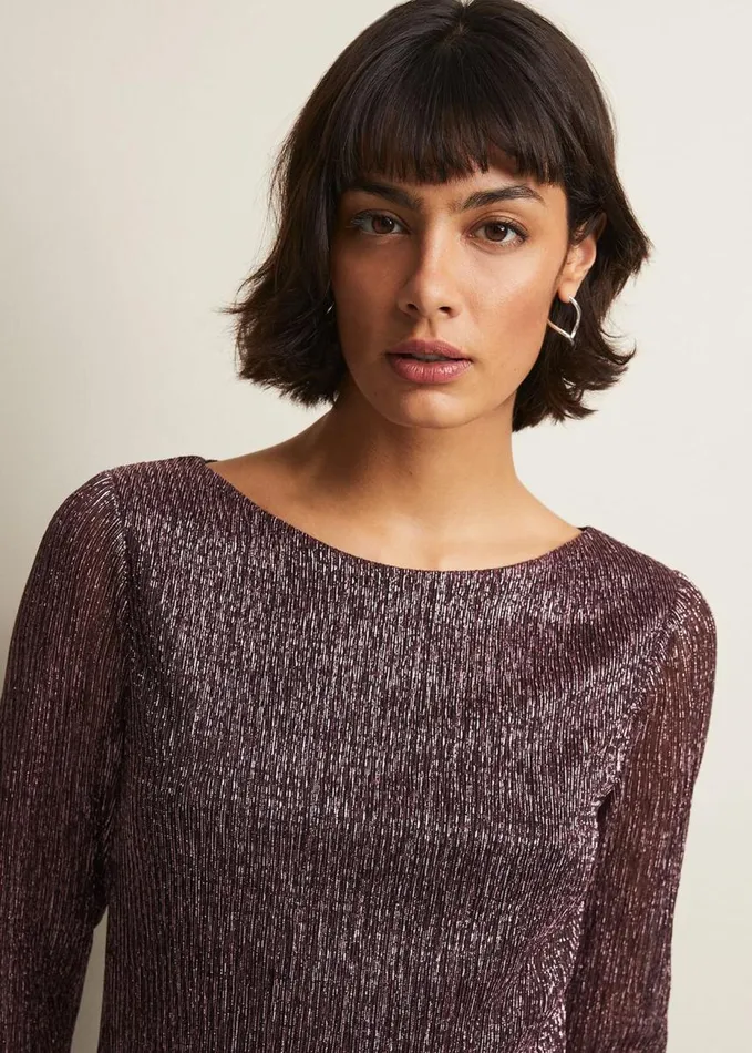 Phase Eight Alix Sparkly Plisse Top Rose Gold Women Tops and TShirts