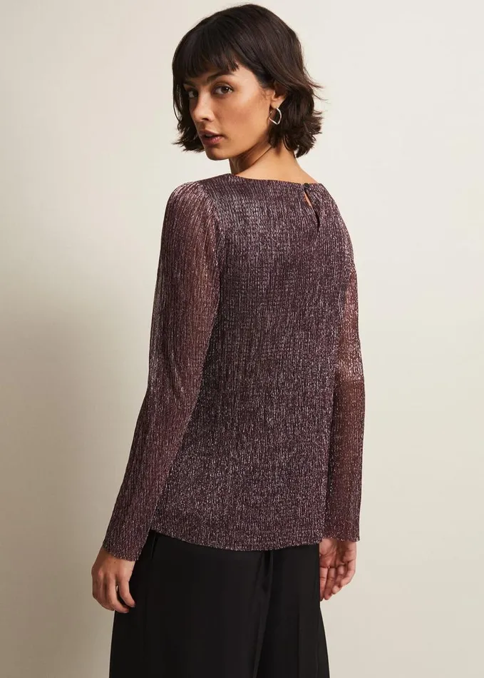 Phase Eight Alix Sparkly Plisse Top Rose Gold Women Tops and TShirts