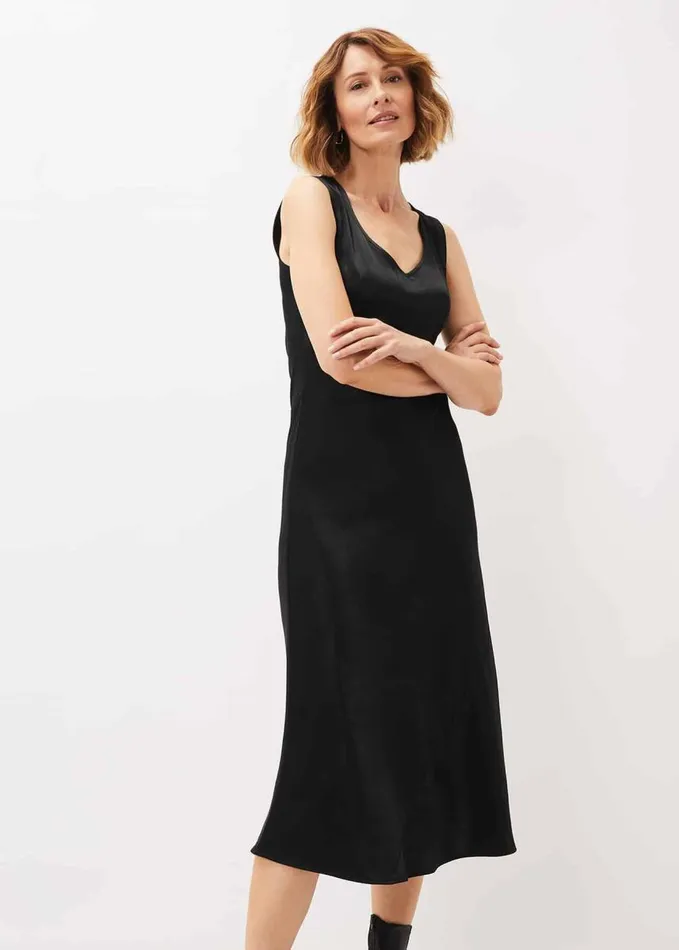 Phase Eight Amabella Sleeveless Satin Midi Dress Black Women Dresses