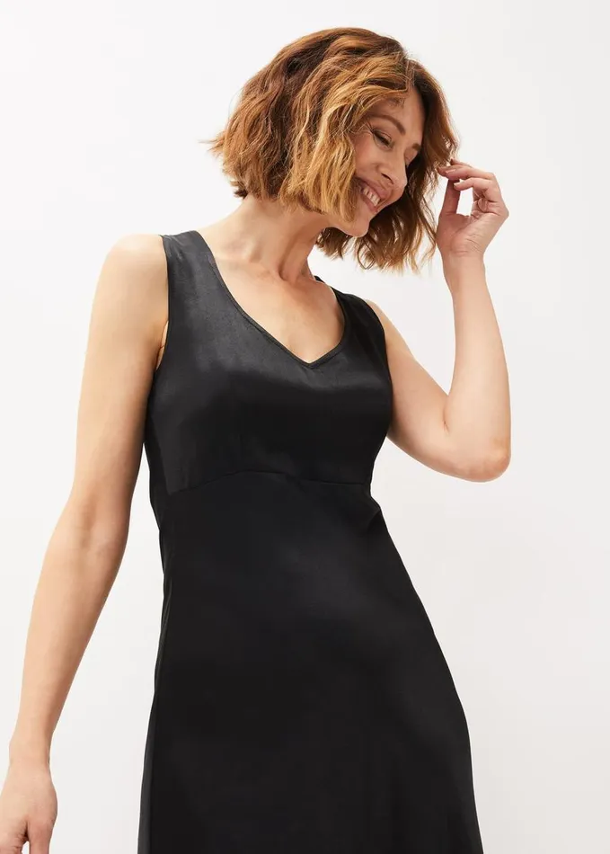 Phase Eight Amabella Sleeveless Satin Midi Dress Black Women Dresses