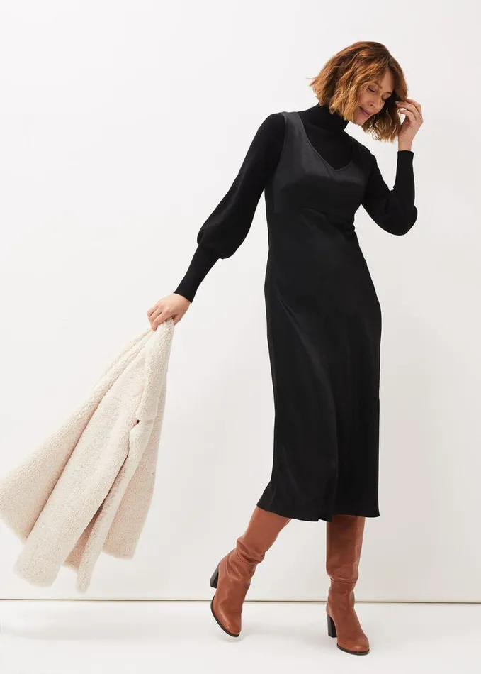 Phase Eight Amabella Sleeveless Satin Midi Dress Black Women Dresses