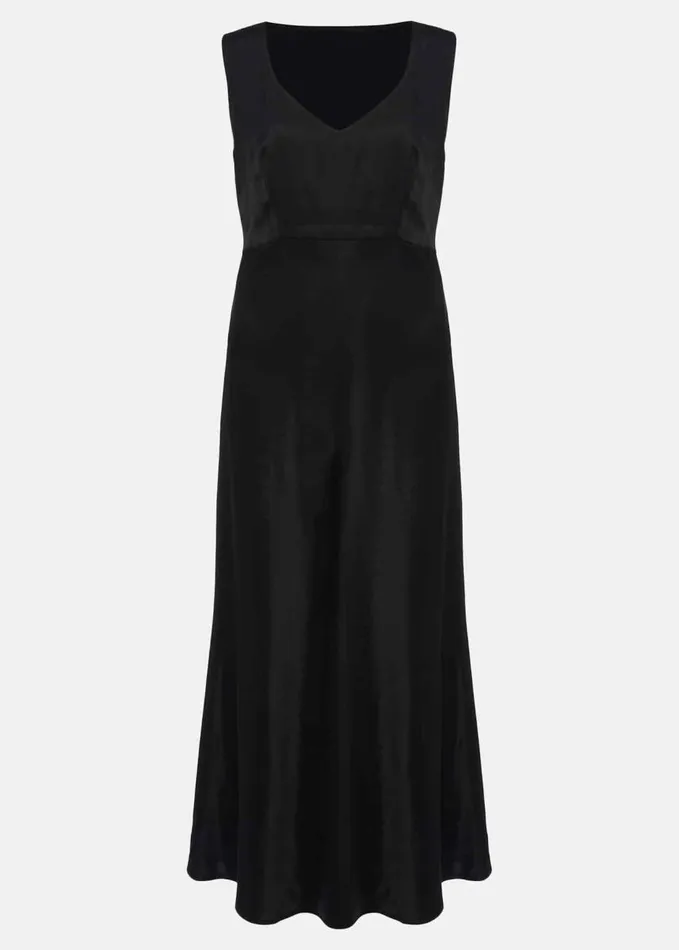 Phase Eight Amabella Sleeveless Satin Midi Dress Black Women Dresses