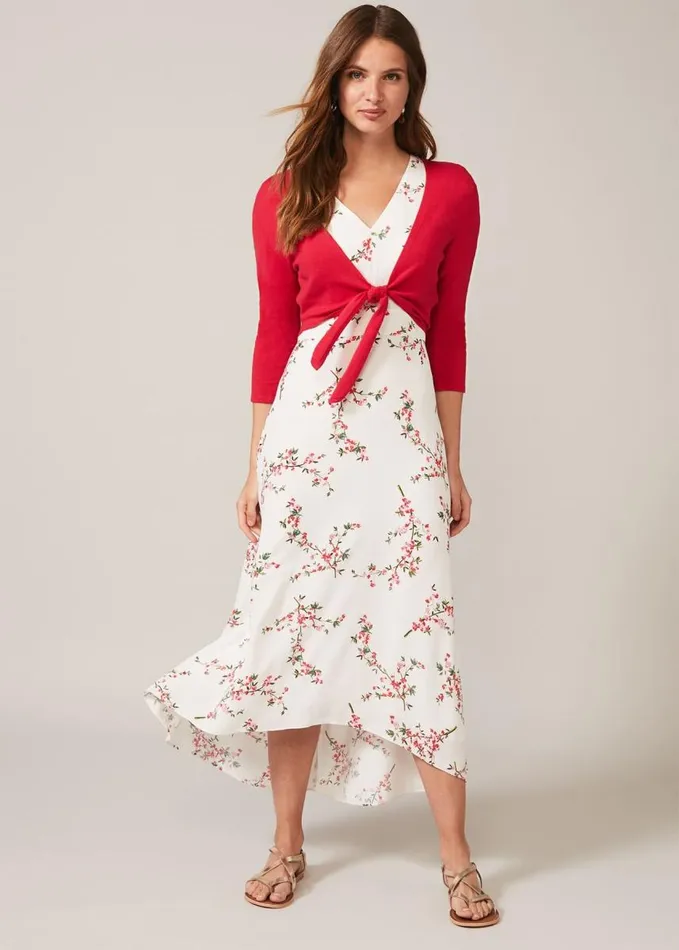 Phase Eight Ana Tie Front Knit Cover Up Coral Women Knitwear