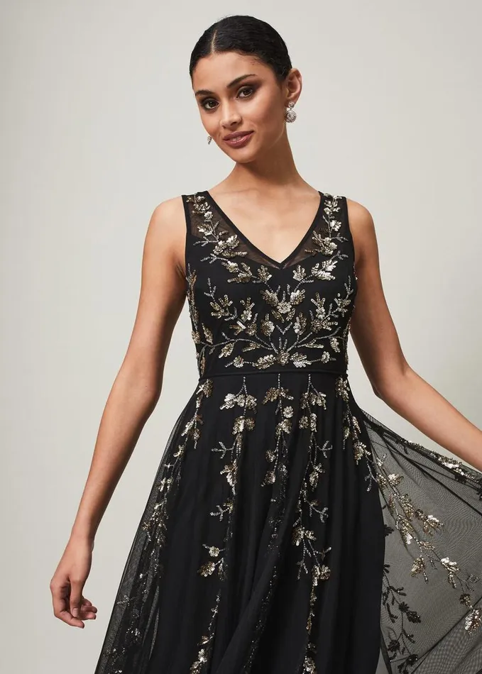 Phase Eight Anabella Beaded Tulle Dress Blackgold Women Dresses