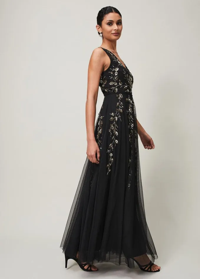 Phase Eight Anabella Beaded Tulle Dress Blackgold Women Dresses