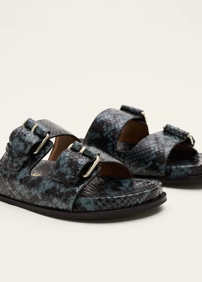 Phase Eight Animal Double Buckle Sandal Teal Women Flats