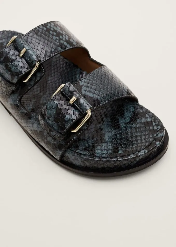 Phase Eight Animal Double Buckle Sandal Teal Women Flats