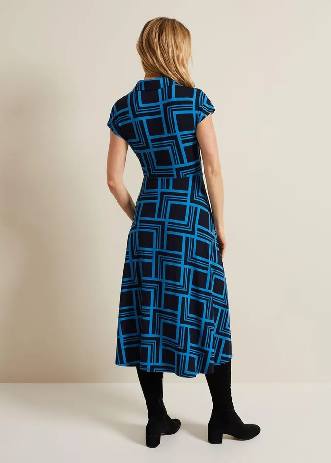 Phase Eight April Short Sleeve Geo Dress Blue Women Dresses