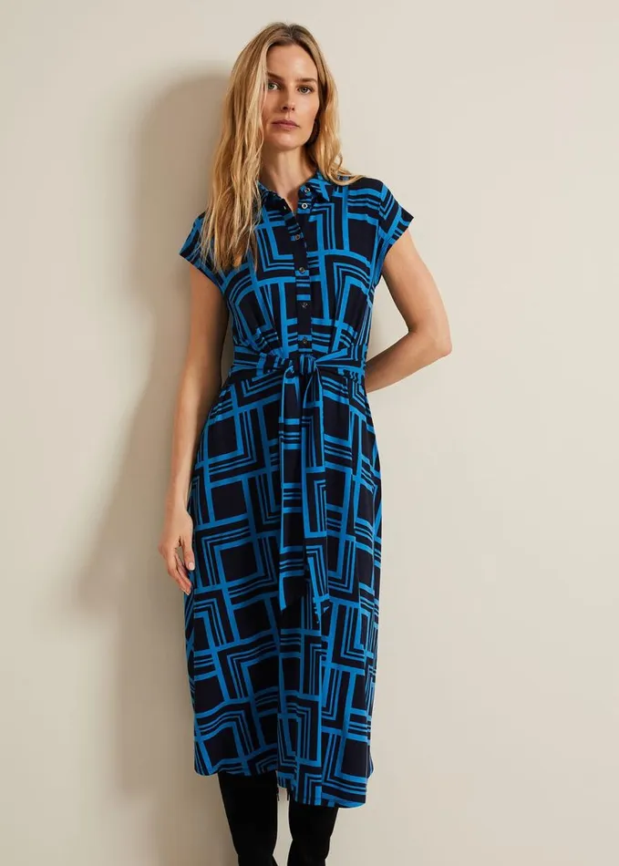 Phase Eight April Short Sleeve Geo Dress Blue Women Dresses