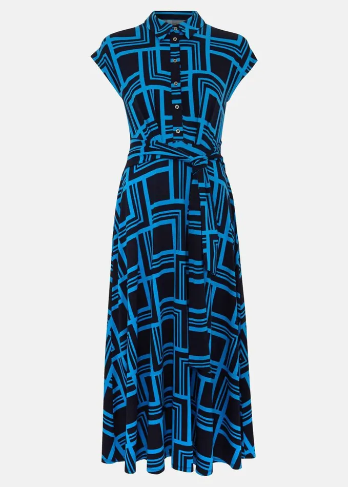 Phase Eight April Short Sleeve Geo Dress Blue Women Dresses