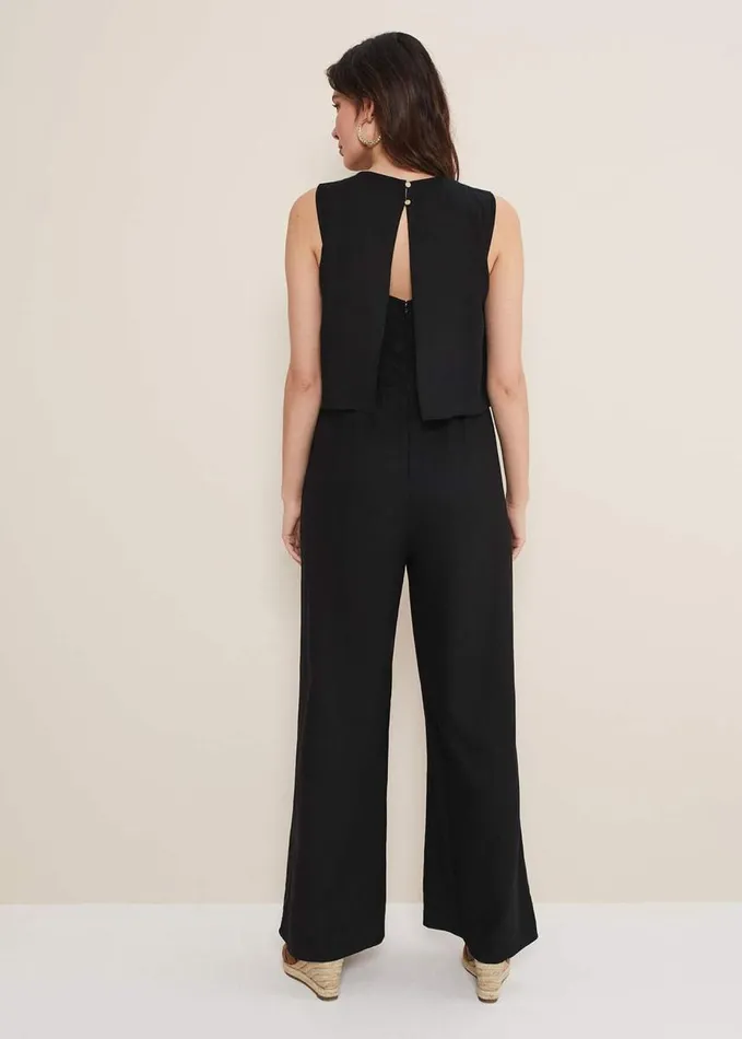 Phase Eight Aubrey Black Linen Wide Leg Jumpsuit Black Women Dresses