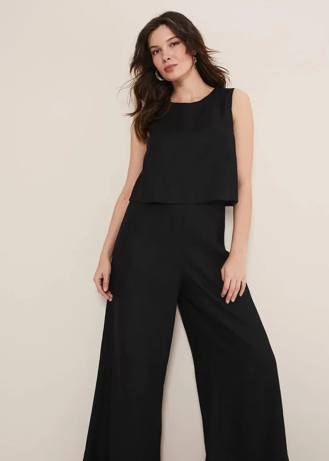 Phase Eight Aubrey Black Linen Wide Leg Jumpsuit Black Women Dresses