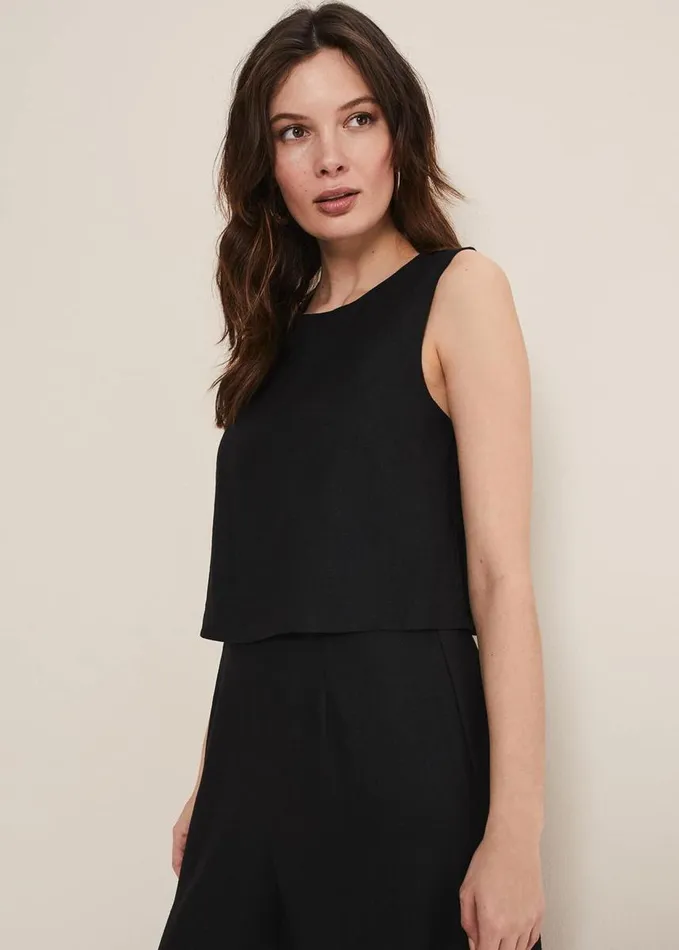 Phase Eight Aubrey Black Linen Wide Leg Jumpsuit Black Women Dresses