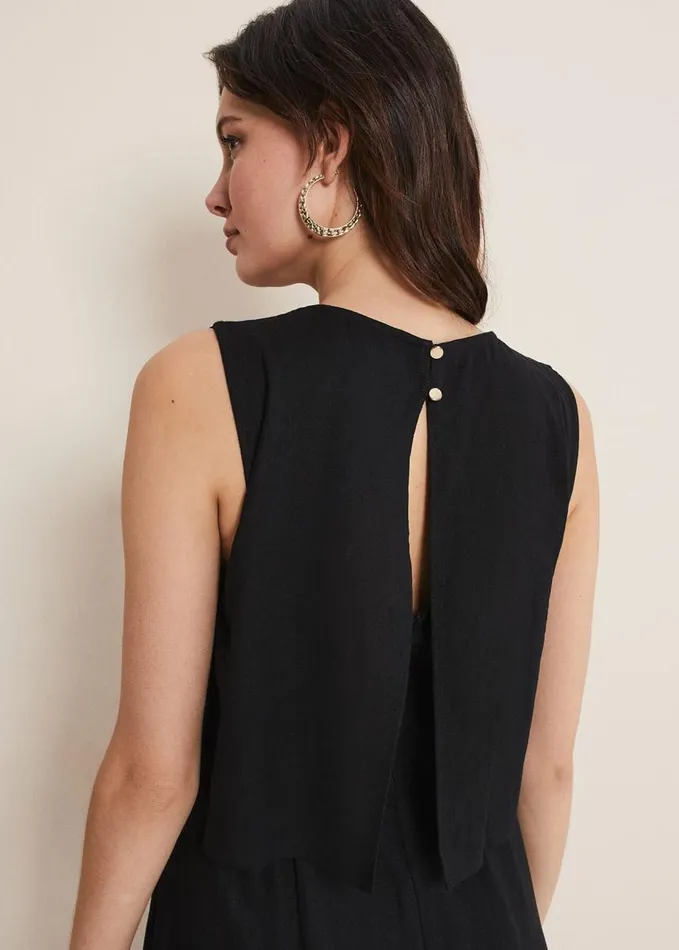 Phase Eight Aubrey Black Linen Wide Leg Jumpsuit Black Women Dresses