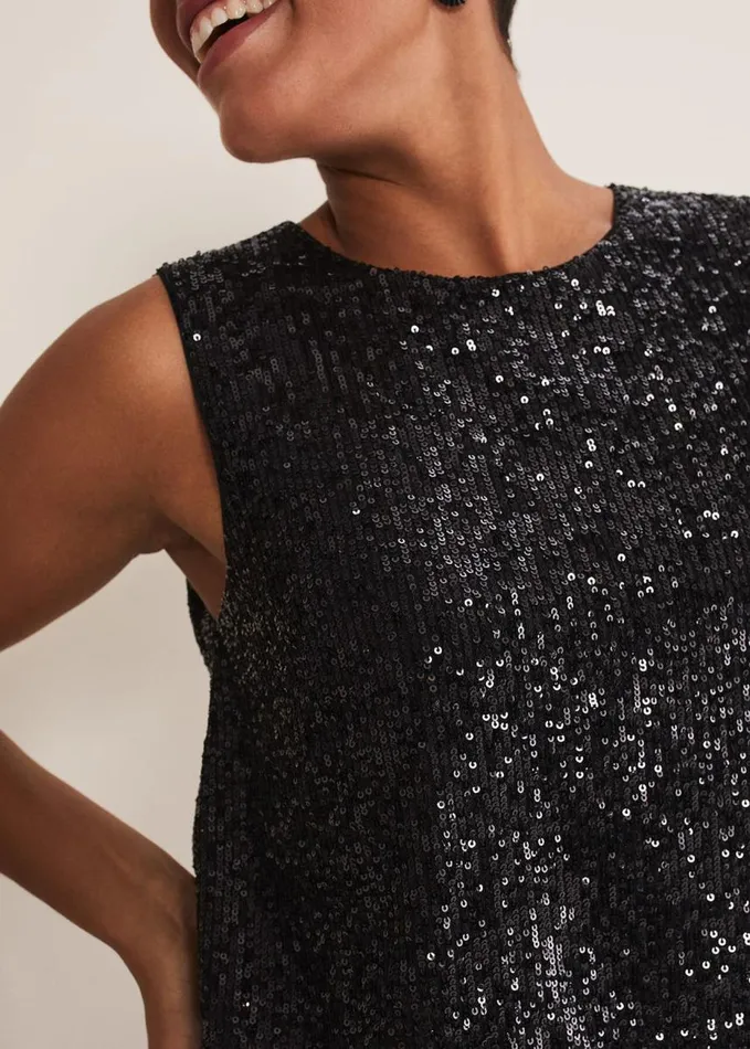 Phase Eight Aubrey Black Sequin Wide Leg Jumpsuit Black Women Dresses