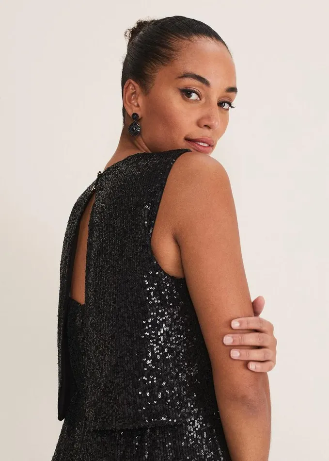 Phase Eight Aubrey Black Sequin Wide Leg Jumpsuit Black Women Dresses