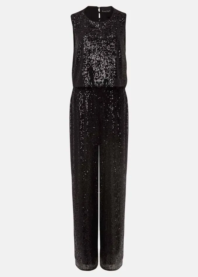 Phase Eight Aubrey Black Sequin Wide Leg Jumpsuit Black Women Dresses