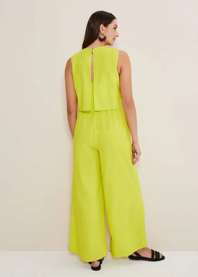 Phase Eight Aubrey Lime Linen Wide Leg Jumpsuit Lime Women Dresses