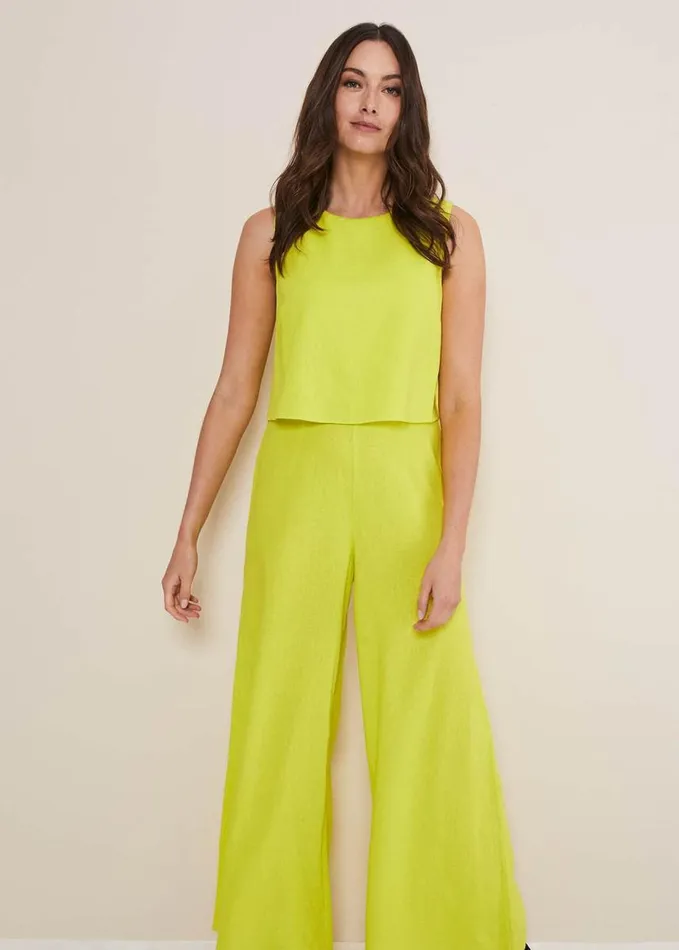 Phase Eight Aubrey Lime Linen Wide Leg Jumpsuit Lime Women Dresses