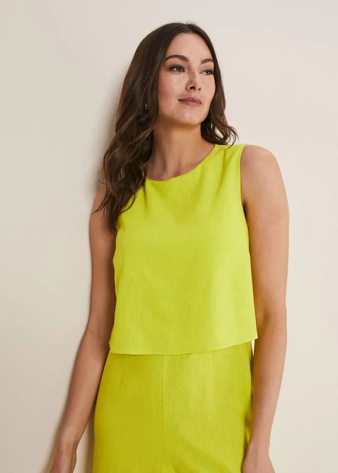 Phase Eight Aubrey Lime Linen Wide Leg Jumpsuit Lime Women Dresses